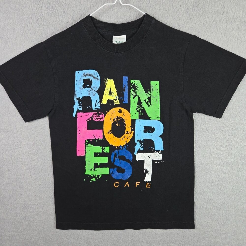 Rainforest Cafe T Shirt Adult Small Black Spellout Graphic Souvenir Tee